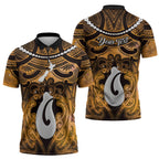 Personalised Maori Matariki Hei Matau Kowhai Zipper Polo Shirt Maori Kowhaiwhai Pattern Galaxy