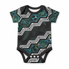 Personalised Taniko Aotearoa Mix Paua Shell Baby Onesie Niho Taniwha Turquoise Glitter