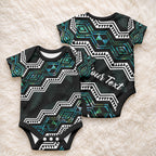 Personalised Taniko Aotearoa Mix Paua Shell Baby Onesie Niho Taniwha Turquoise Glitter