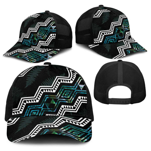 Taniko Aotearoa Mix Paua Shell Baseball Net Cap Niho Taniwha Turquoise Glitter - Aussie Hoodie