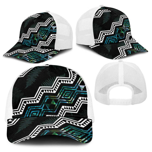 Taniko Aotearoa Mix Paua Shell Baseball Net Cap Niho Taniwha Turquoise Glitter - Aussie Hoodie