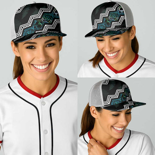 Taniko Aotearoa Mix Paua Shell Baseball Net Cap Niho Taniwha Turquoise Glitter - Aussie Hoodie