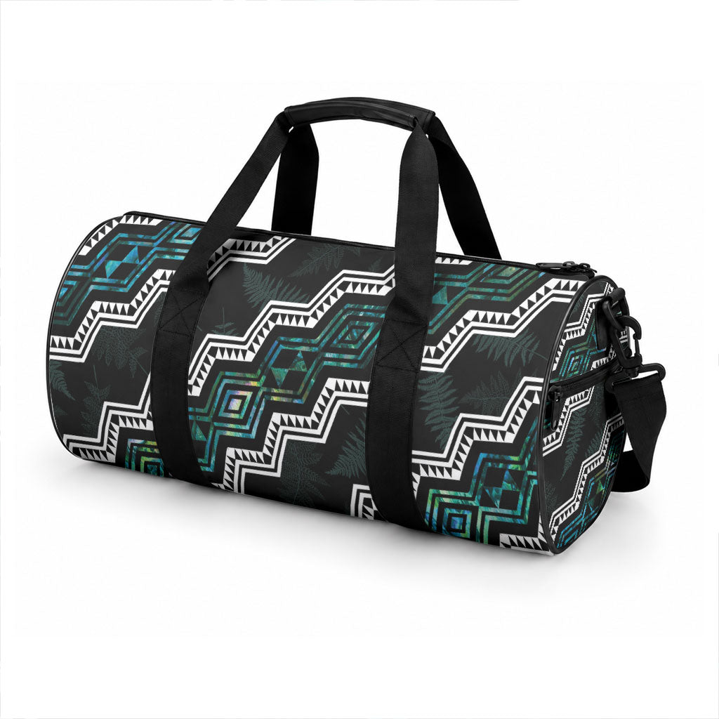 Taniko Aotearoa Mix Paua Shell Duffle Bag Niho Taniwha Turquoise Glitter