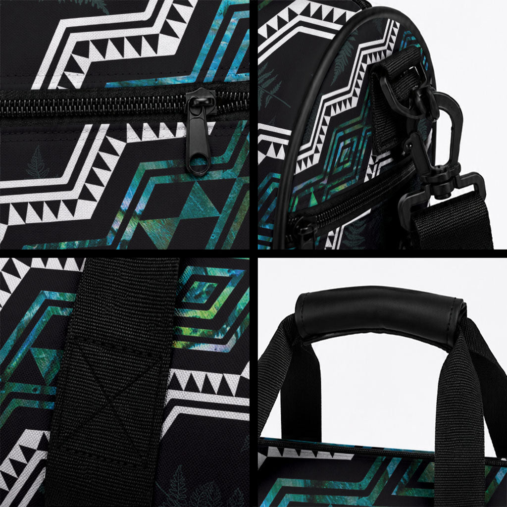Taniko Aotearoa Mix Paua Shell Duffle Bag Niho Taniwha Turquoise Glitter