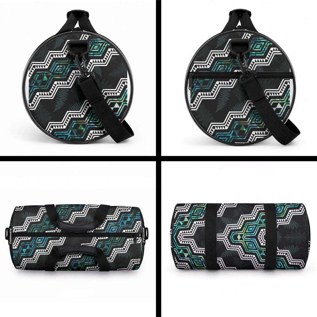 Taniko Aotearoa Mix Paua Shell Duffle Bag Niho Taniwha Turquoise Glitter