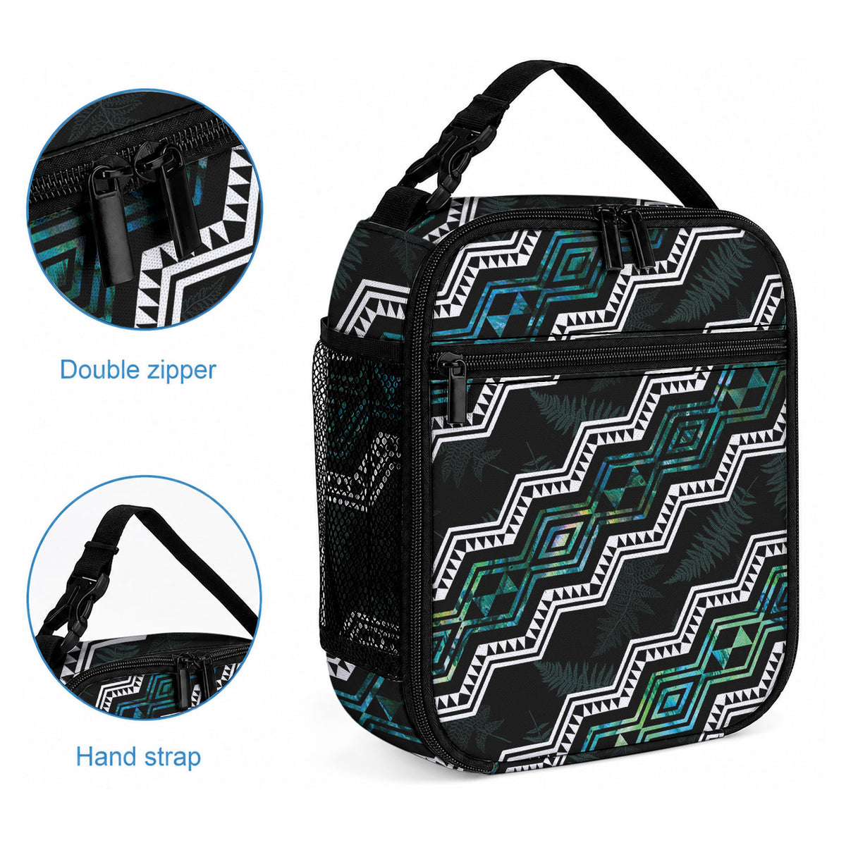 Taniko Aotearoa Mix Paua Shell Lunch Bag Niho Taniwha Turquoise Glitter