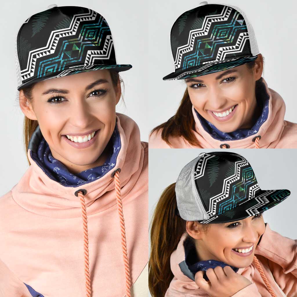 Taniko Aotearoa Mix Paua Shell Mesh Trucker Cap Niho Taniwha Turquoise Glitter - Aussie Hoodie