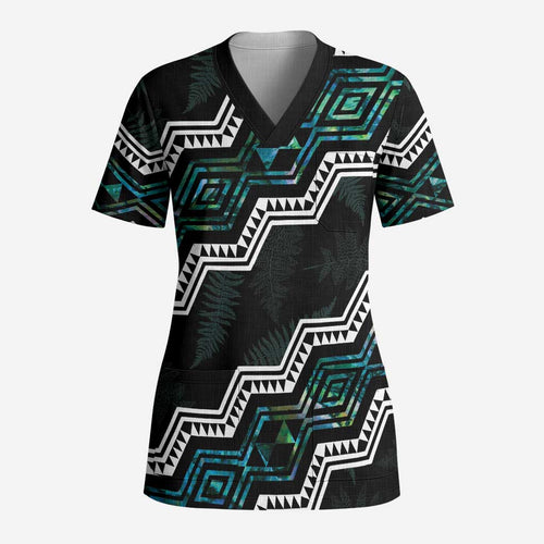 Personalised Taniko Aotearoa Mix Paua Shell Scrub Top Niho Taniwha Turquoise Glitter - Aussie Hoodie
