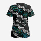 Personalised Taniko Aotearoa Mix Paua Shell Scrub Top Niho Taniwha Turquoise Glitter - Aussie Hoodie
