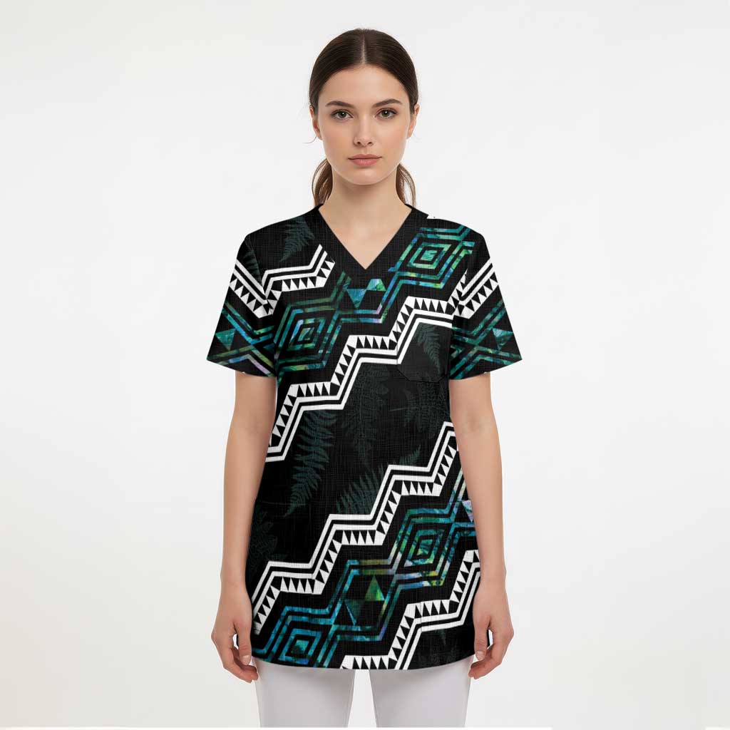 Personalised Taniko Aotearoa Mix Paua Shell Scrub Top Niho Taniwha Turquoise Glitter - Aussie Hoodie
