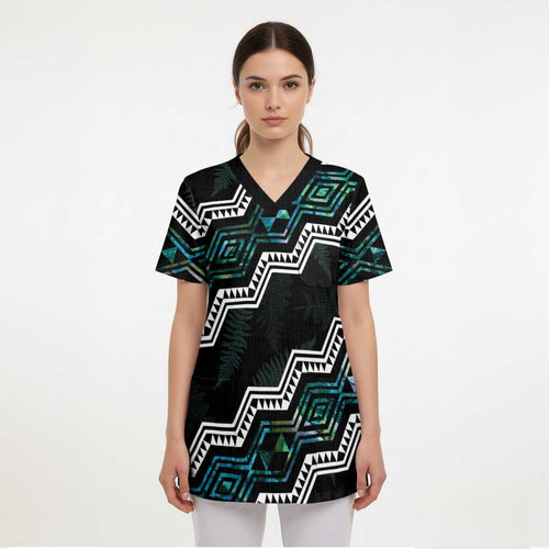 Personalised Taniko Aotearoa Mix Paua Shell Scrub Top Niho Taniwha Turquoise Glitter - Aussie Hoodie