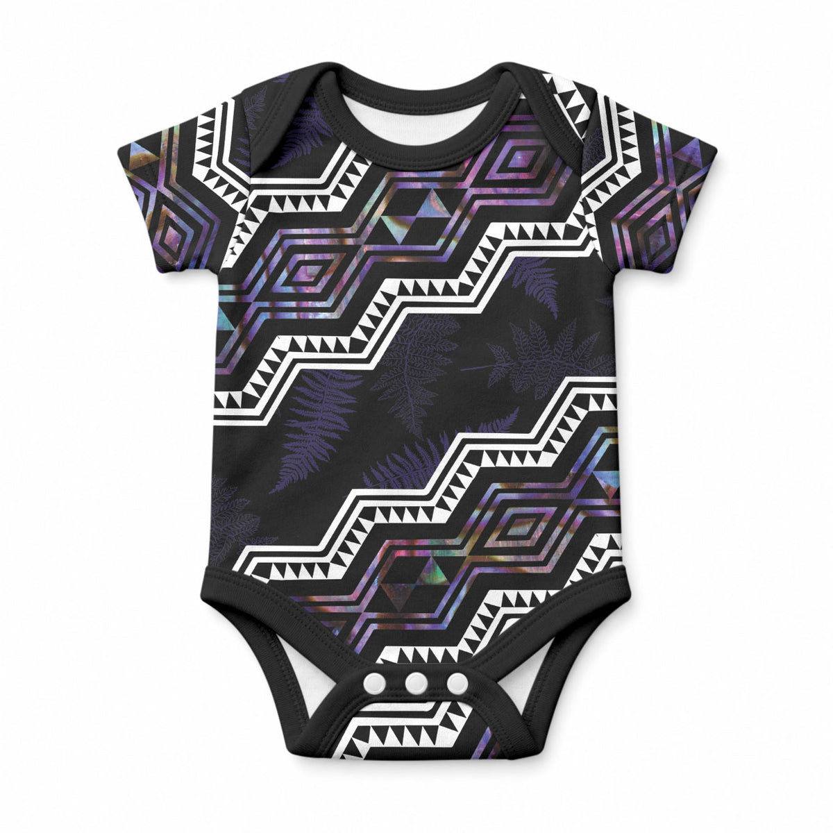 Personalised Taniko Aotearoa Mix Paua Shell Baby Onesie Niho Taniwha Lilac Glitter