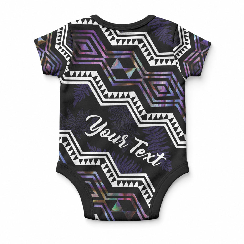 Personalised Taniko Aotearoa Mix Paua Shell Baby Onesie Niho Taniwha Lilac Glitter