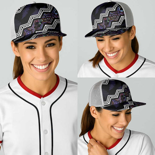 Taniko Aotearoa Mix Paua Shell Baseball Net Cap Niho Taniwha Lilac Glitter - Aussie Hoodie