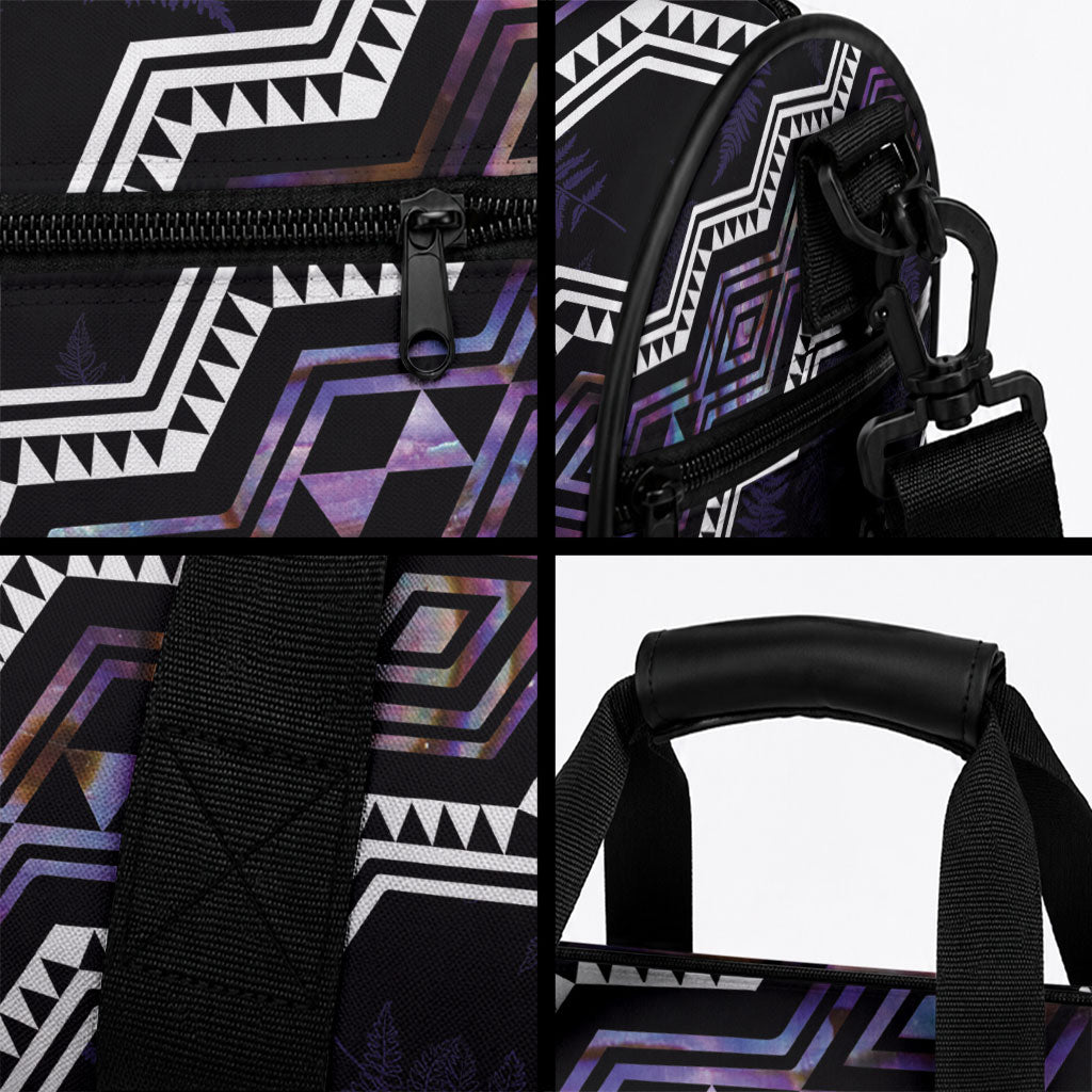 Taniko Aotearoa Mix Paua Shell Duffle Bag Niho Taniwha Lilac Glitter