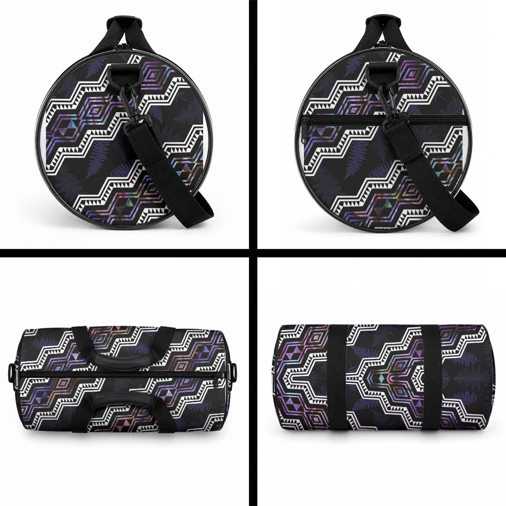 Taniko Aotearoa Mix Paua Shell Duffle Bag Niho Taniwha Lilac Glitter
