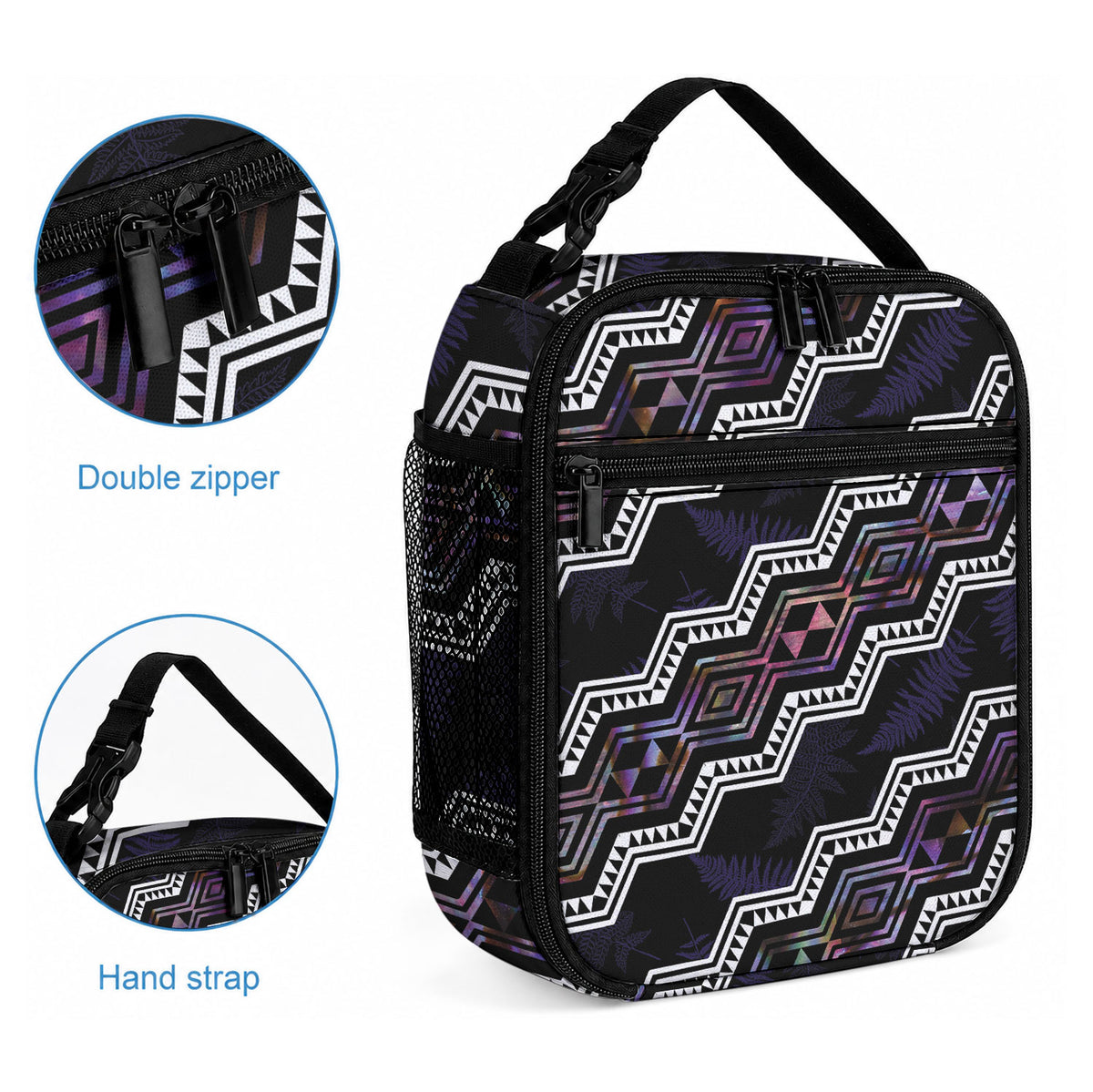 Taniko Aotearoa Mix Paua Shell Lunch Bag Niho Taniwha Lilac Glitter