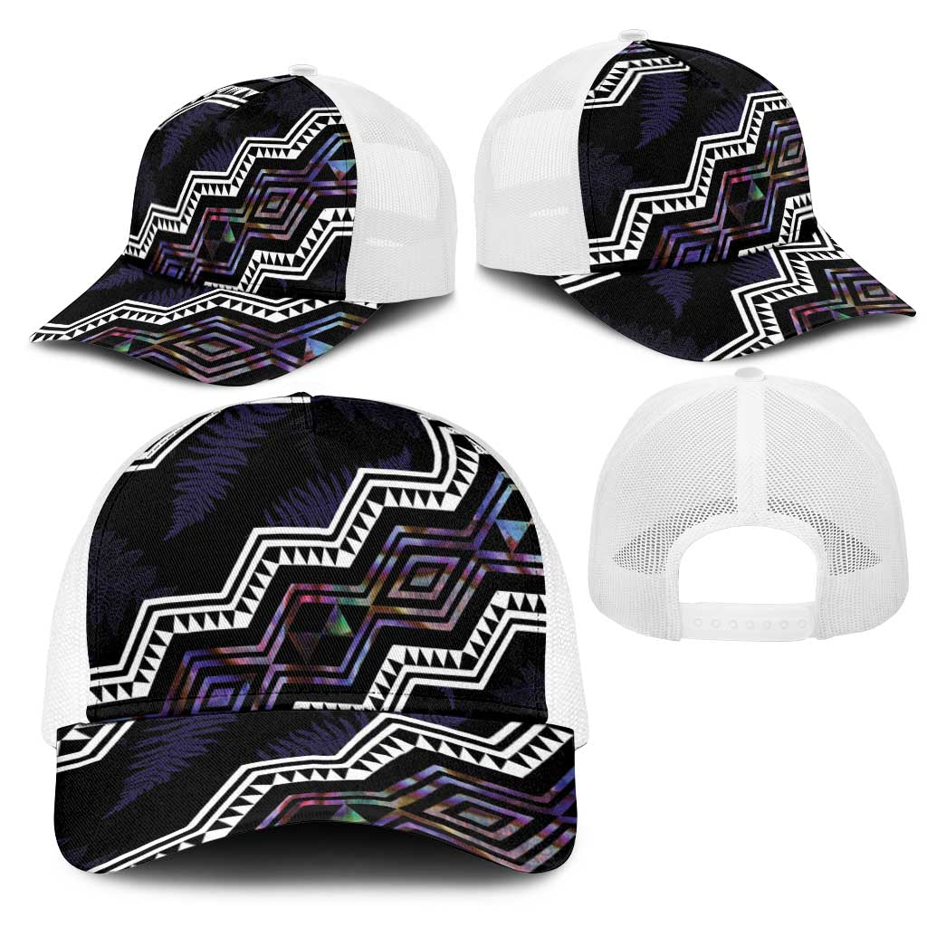 Taniko Aotearoa Mix Paua Shell Mesh Trucker Cap Niho Taniwha Lilac Glitter - Aussie Hoodie