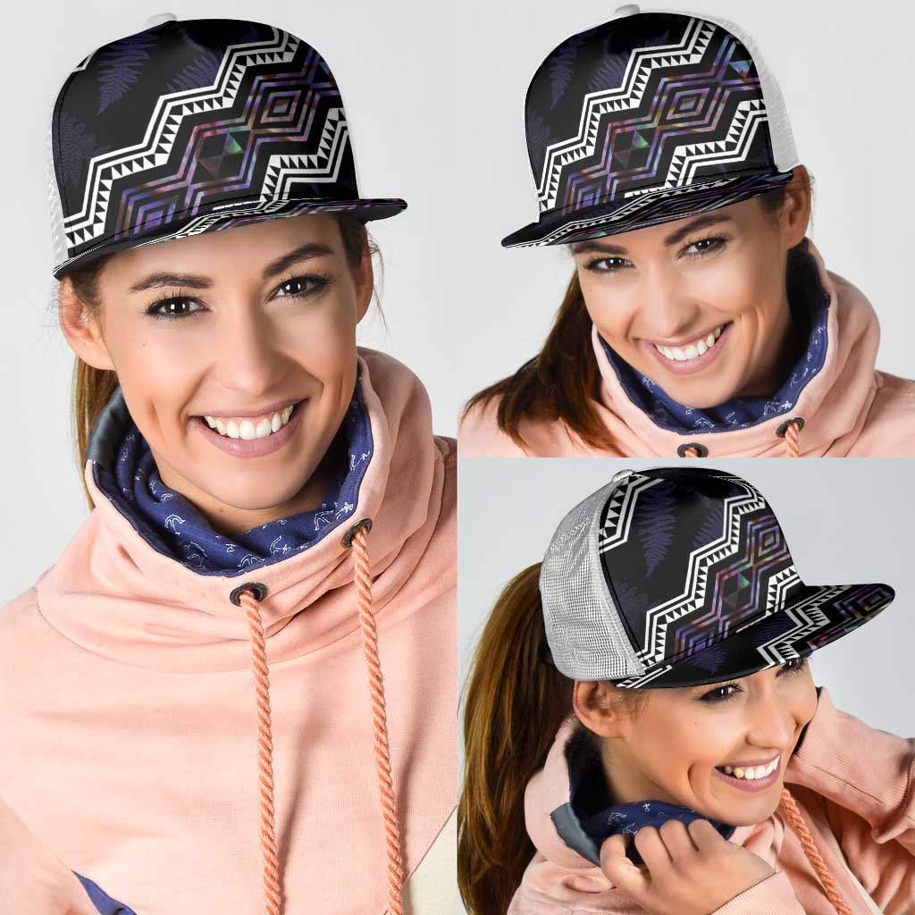 Taniko Aotearoa Mix Paua Shell Mesh Trucker Cap Niho Taniwha Lilac Glitter - Aussie Hoodie