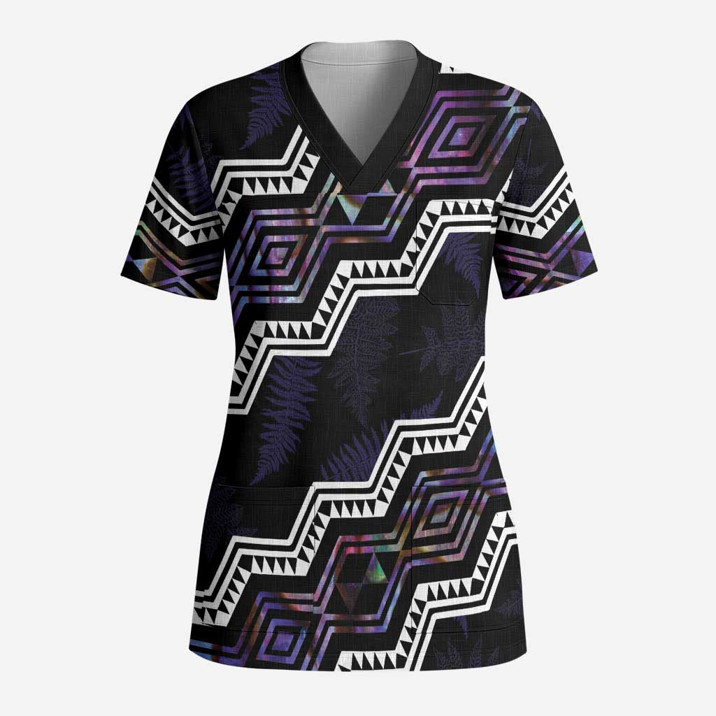 Personalised Taniko Aotearoa Mix Paua Shell Scrub Top Niho Taniwha Lilac Glitter - Aussie Hoodie