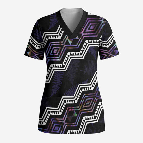 Personalised Taniko Aotearoa Mix Paua Shell Scrub Top Niho Taniwha Lilac Glitter - Aussie Hoodie