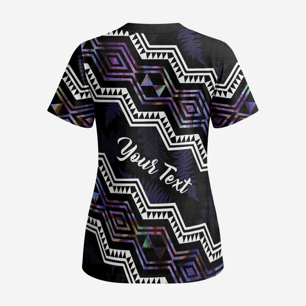 Personalised Taniko Aotearoa Mix Paua Shell Scrub Top Niho Taniwha Lilac Glitter - Aussie Hoodie