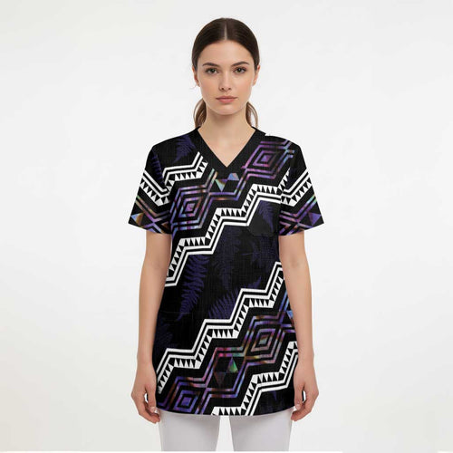 Personalised Taniko Aotearoa Mix Paua Shell Scrub Top Niho Taniwha Lilac Glitter - Aussie Hoodie