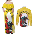 Personalised Melbourne Horse Racing Couples Matching Off Shoulder Maxi Dress and Long Sleeve Button Shirt The Race That Stops The Nation