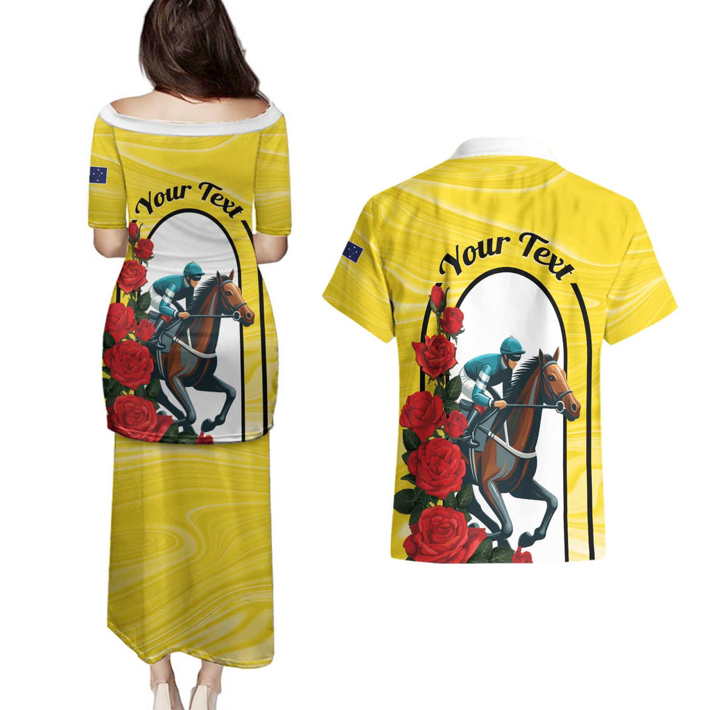 Personalised Melbourne Horse Racing Couples Matching Puletasi and Hawaiian Shirt The Race That Stops The Nation