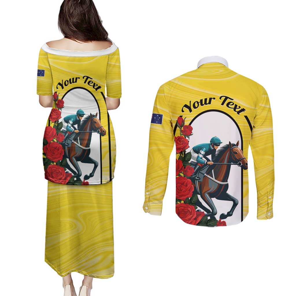 Personalised Melbourne Horse Racing Couples Matching Puletasi and Long Sleeve Button Shirt The Race That Stops The Nation