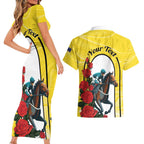 Personalised Melbourne Horse Racing Couples Matching Short Sleeve Bodycon Dress and Hawaiian Shirt The Race That Stops The Nation