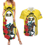 Personalised Melbourne Horse Racing Couples Matching Summer Maxi Dress and Hawaiian Shirt The Race That Stops The Nation
