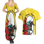 Personalised Melbourne Horse Racing Couples Matching Summer Maxi Dress and Hawaiian Shirt The Race That Stops The Nation