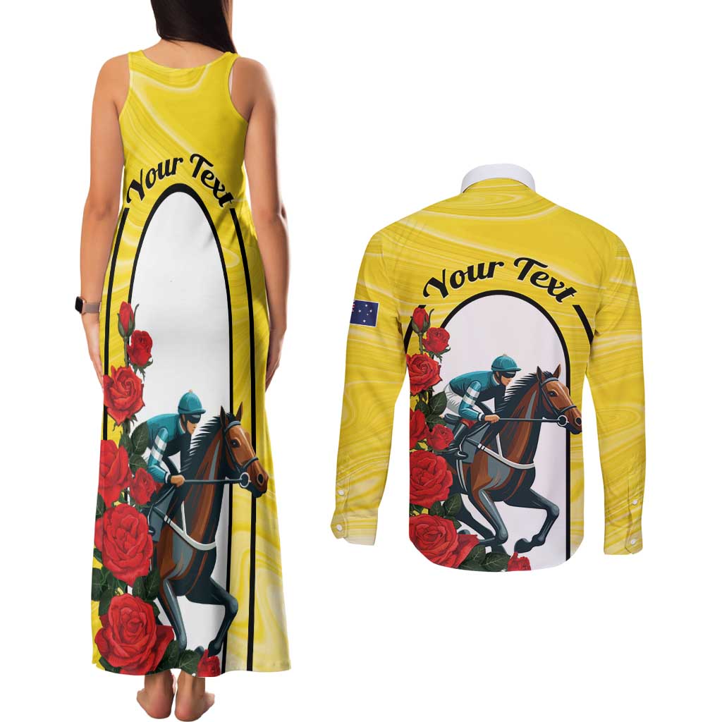 Personalised Melbourne Horse Racing Couples Matching Tank Maxi Dress and Long Sleeve Button Shirt The Race That Stops The Nation