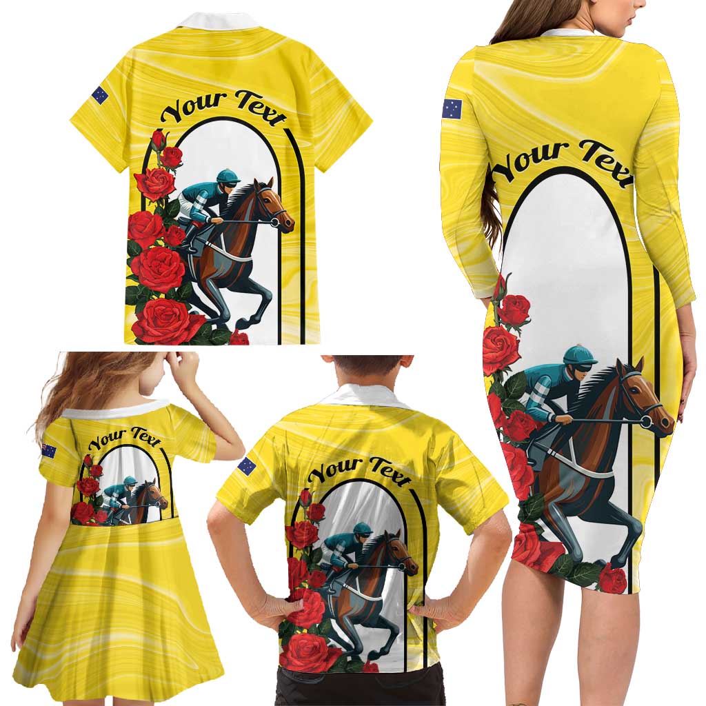 Personalised Melbourne Horse Racing Family Matching Long Sleeve Bodycon Dress and Hawaiian Shirt The Race That Stops The Nation