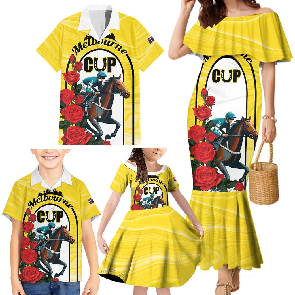 Personalised Melbourne Horse Racing Family Matching Mermaid Dress and Hawaiian Shirt The Race That Stops The Nation