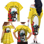 Personalised Melbourne Horse Racing Family Matching Off The Shoulder Long Sleeve Dress and Hawaiian Shirt The Race That Stops The Nation