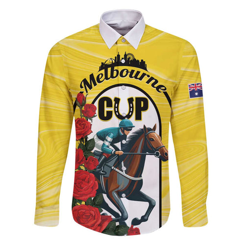 Personalised Melbourne Horse Racing Family Matching Off The Shoulder Long Sleeve Dress and Hawaiian Shirt The Race That Stops The Nation