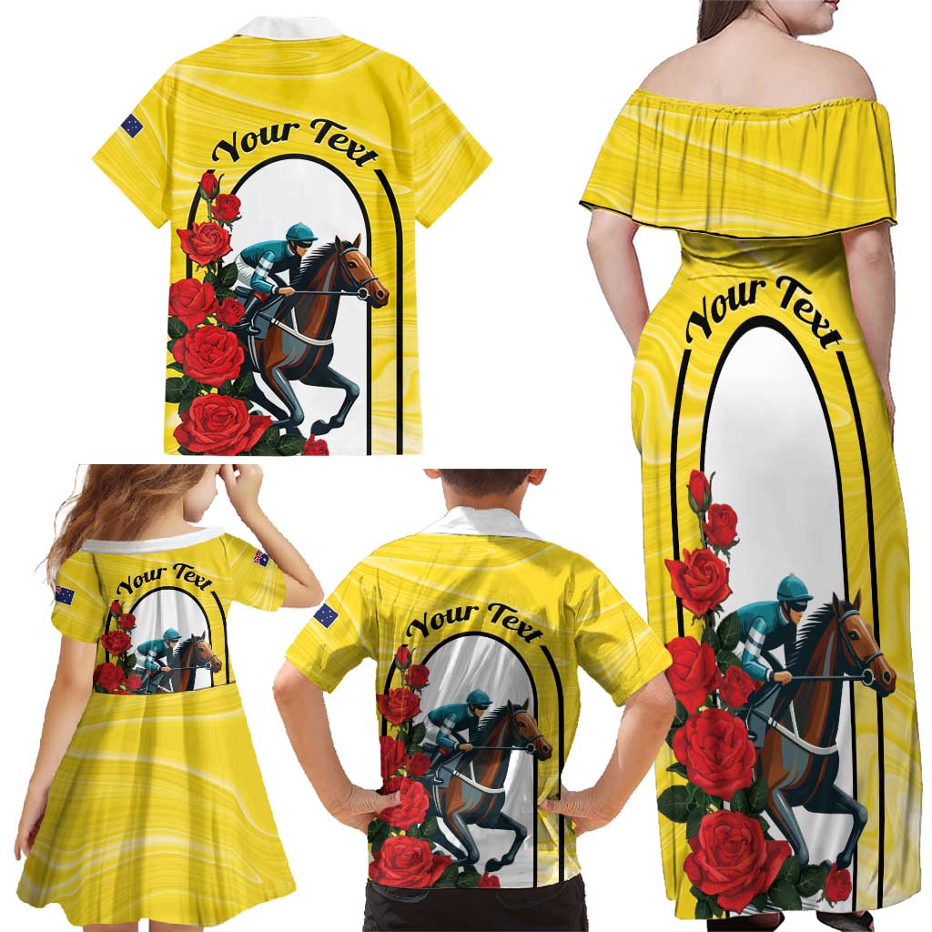 Personalised Melbourne Horse Racing Family Matching Off Shoulder Maxi Dress and Hawaiian Shirt The Race That Stops The Nation