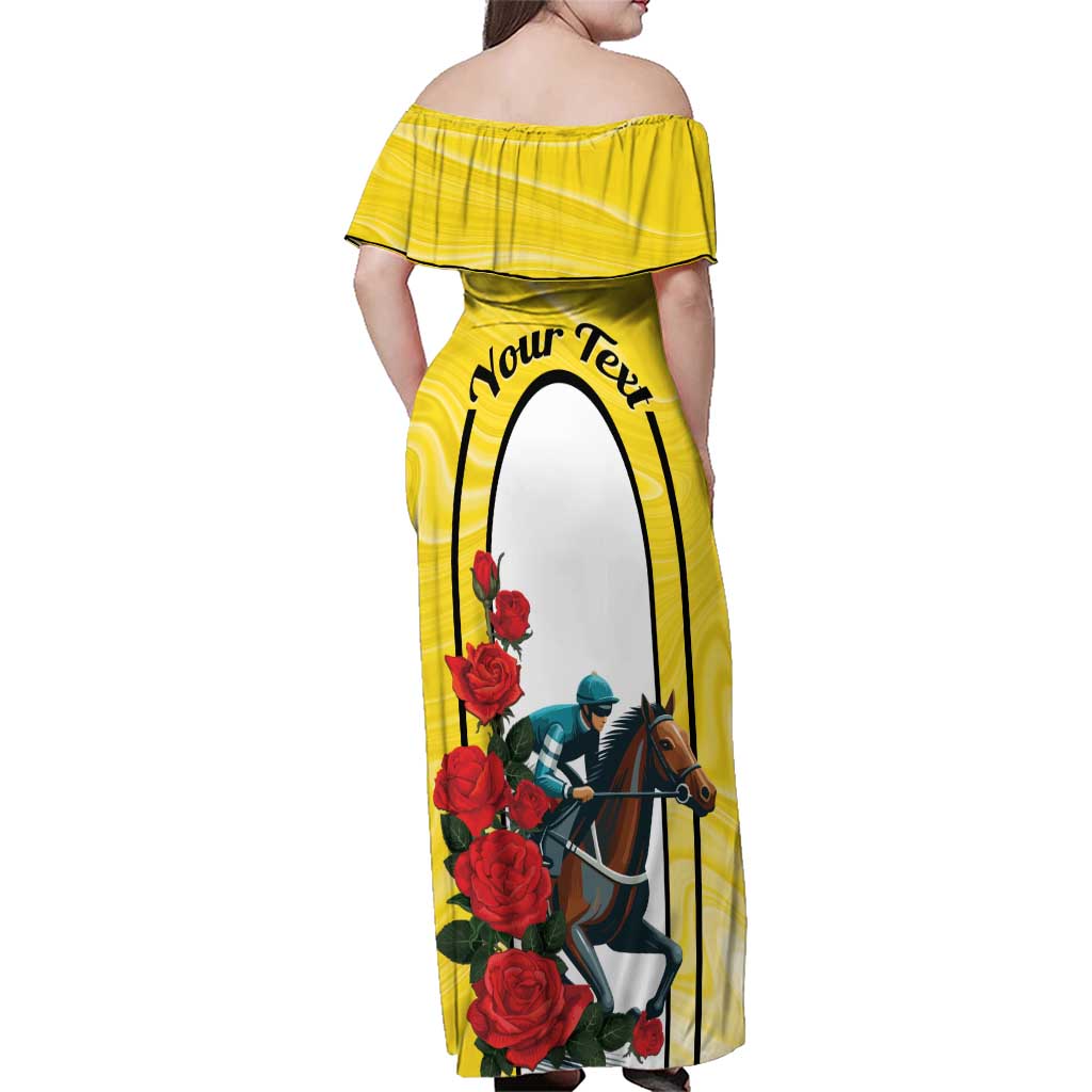 Personalised Melbourne Horse Racing Family Matching Off Shoulder Maxi Dress and Hawaiian Shirt The Race That Stops The Nation