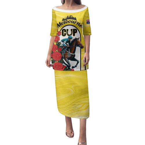 Personalised Melbourne Horse Racing Family Matching Puletasi and Hawaiian Shirt The Race That Stops The Nation