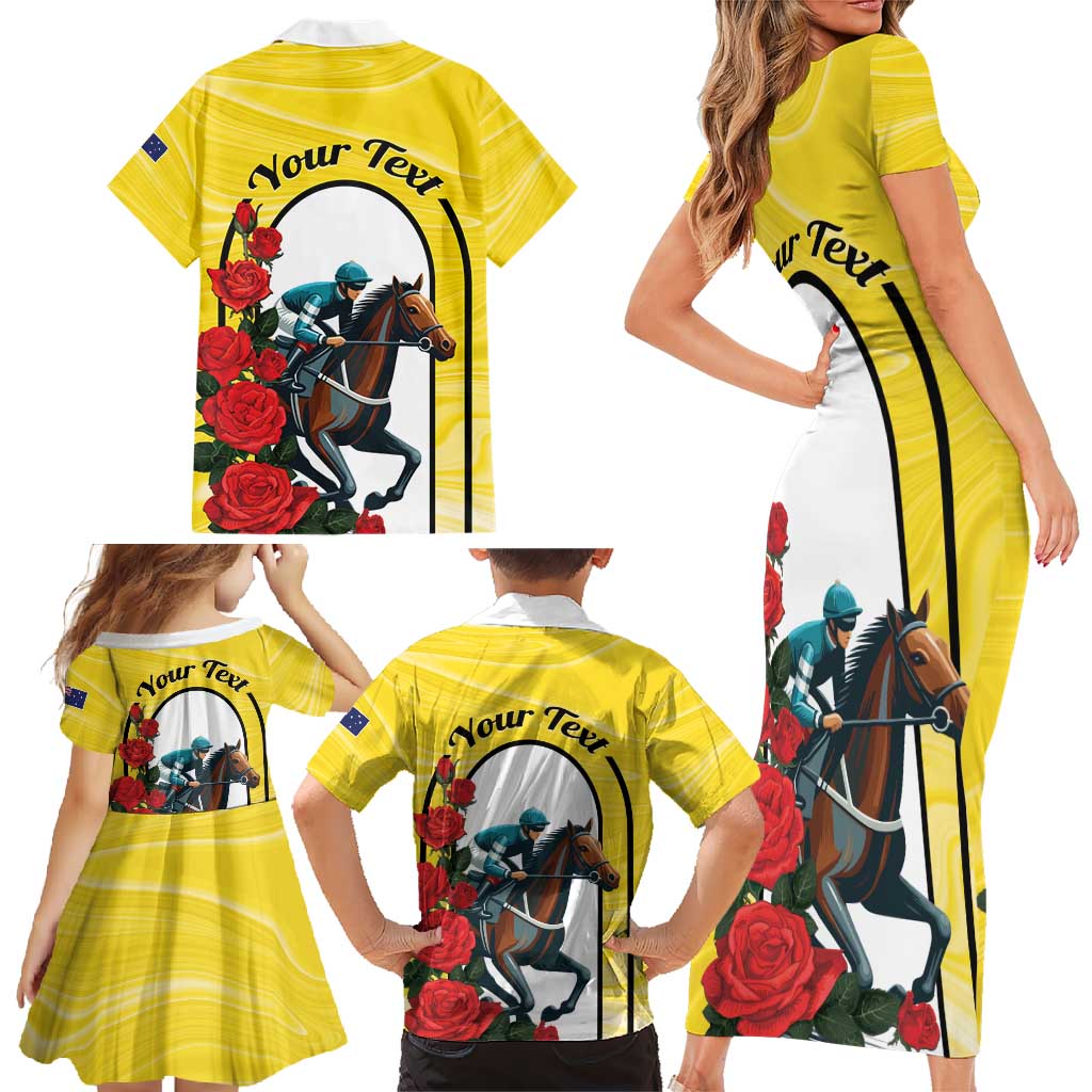 Personalised Melbourne Horse Racing Family Matching Short Sleeve Bodycon Dress and Hawaiian Shirt The Race That Stops The Nation