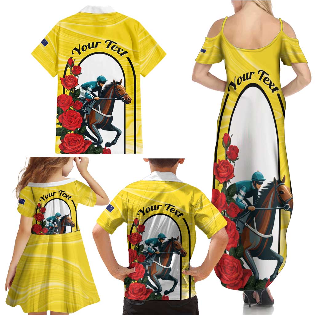 Personalised Melbourne Horse Racing Family Matching Summer Maxi Dress and Hawaiian Shirt The Race That Stops The Nation
