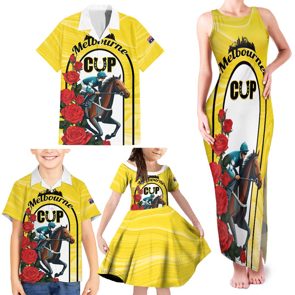 Personalised Melbourne Horse Racing Family Matching Tank Maxi Dress and Hawaiian Shirt The Race That Stops The Nation