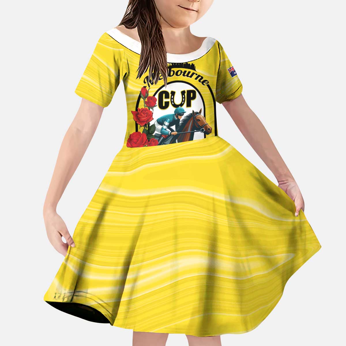 Personalised Melbourne Horse Racing Kid Short Sleeve Dress The Race That Stops The Nation