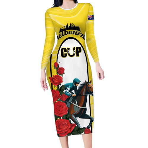 Personalised Melbourne Horse Racing Long Sleeve Bodycon Dress The Race That Stops The Nation