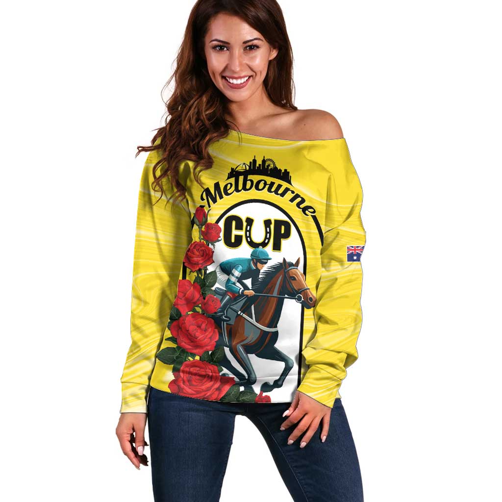 Personalised Melbourne Horse Racing Off Shoulder Sweater The Race That Stops The Nation