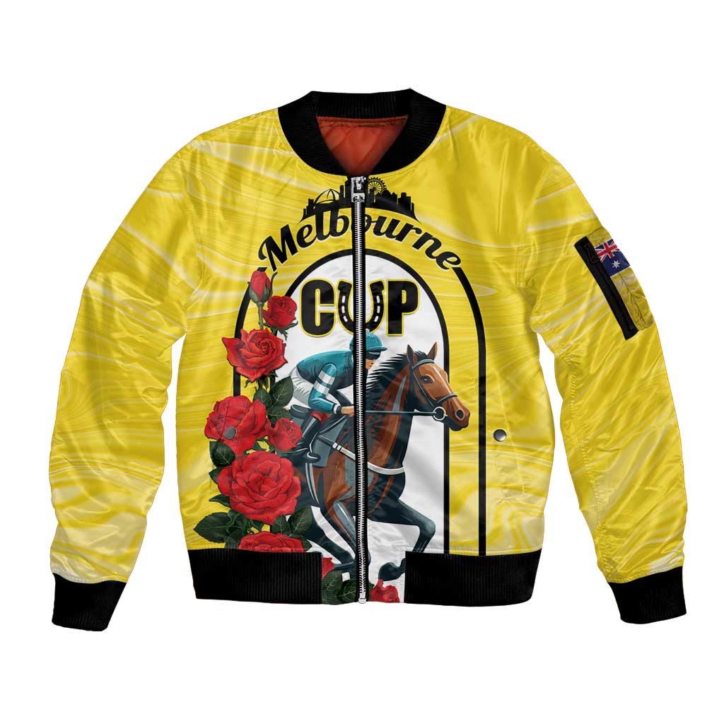 Personalised Melbourne Horse Racing Sleeve Zip Bomber Jacket The Race That Stops The Nation