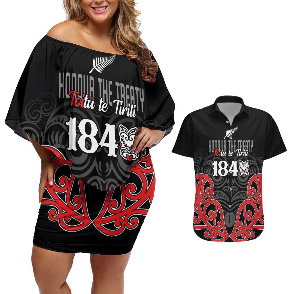 Toitu Te Tiriti 1840 Aotearoa Couples Matching Off Shoulder Short Dress and Hawaiian Shirt Stand Together Stand Stronger