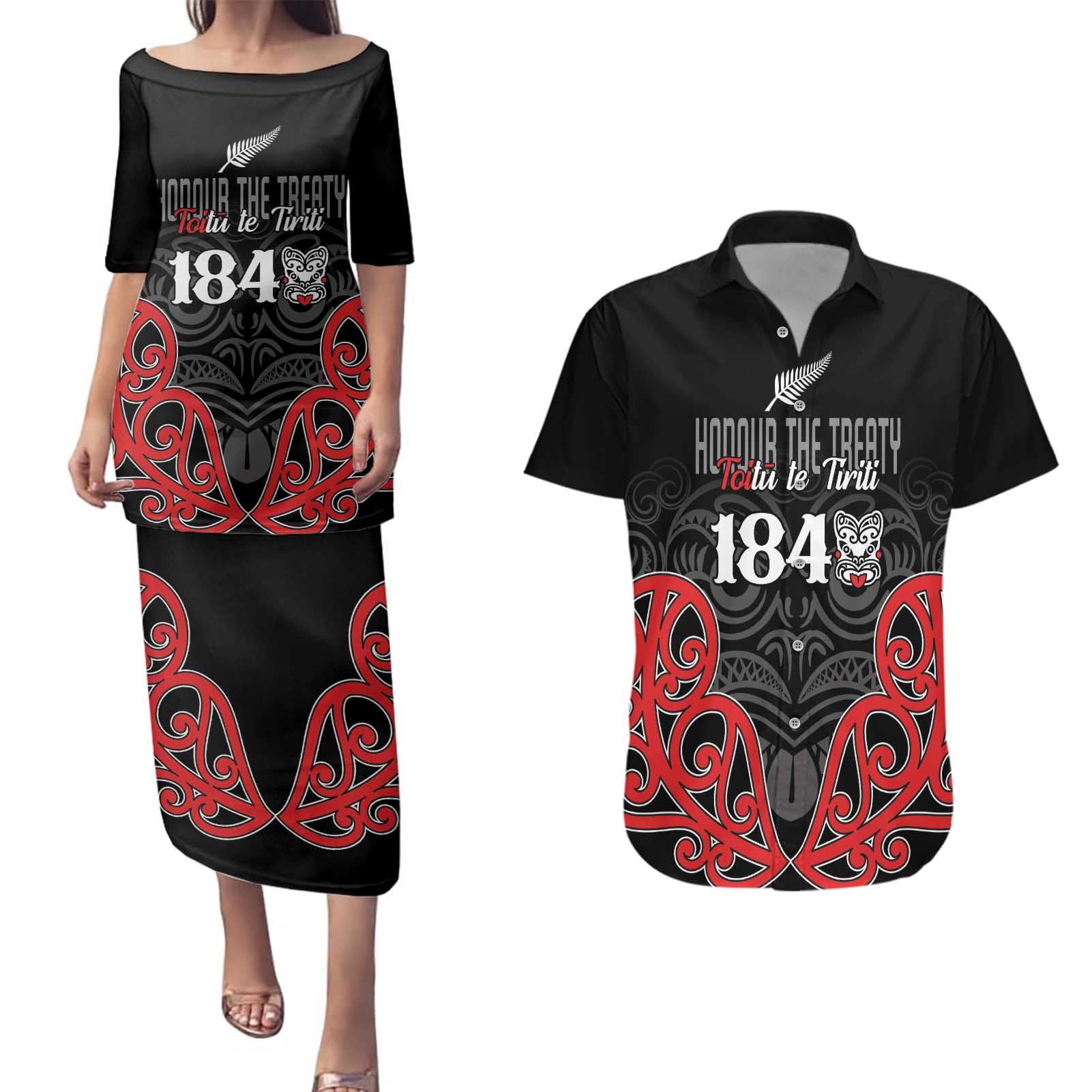 Toitu Te Tiriti 1840 Aotearoa Couples Matching Puletasi and Hawaiian Shirt Stand Together Stand Stronger